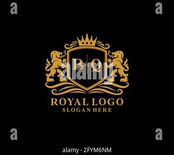 BQ Letter Lion Royal Luxury logo template in vector art for Restaurant, Royalty, Boutique, Cafe, Hotel, Héraldique, bijoux, mode et autre vecteur il Illustration de Vecteur