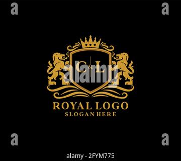 Modèle de logo CL Letter Lion Royal Luxury dans les illustrations vectorielles pour les restaurants, les royalties, les boutiques, les cafés, les hôtels, Héraldique, bijoux, mode et autre vecteur il Illustration de Vecteur