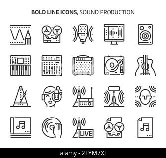 Production sonore, icônes Bold Line. Les illustrations sont un vecteur, trait modifiable, 48x48 pixels fichiers parfaits. Conçu avec précision et œilleton pour le qual Illustration de Vecteur