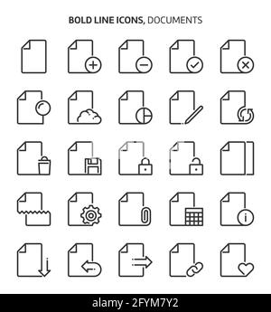 Documents, icônes en gras. Les illustrations sont un vecteur, trait modifiable, 48x48 pixels fichiers parfaits. Conçu avec précision et yeux pour une qualité optimale. Illustration de Vecteur