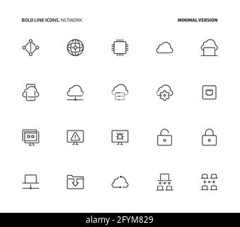 Réseau, icônes en gras, version minimale. Les illustrations sont des fichiers vectoriels, à contour modifiable, 48x48 pixels parfaits. Illustration de Vecteur