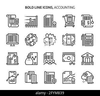 Comptabilité, icônes en gras. Les illustrations sont un vecteur, trait modifiable, 48x48 pixels fichiers parfaits. Conçu avec précision et yeux pour une qualité optimale. Illustration de Vecteur