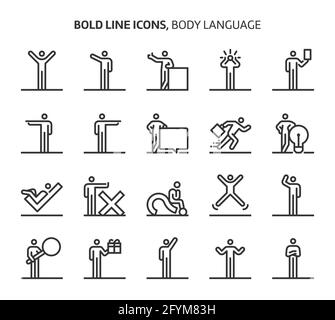 Langage corporel, icônes en gras. Les illustrations sont un vecteur, trait modifiable, 48x48 pixels fichiers parfaits. Conçu avec précision et yeux pour une qualité optimale Illustration de Vecteur