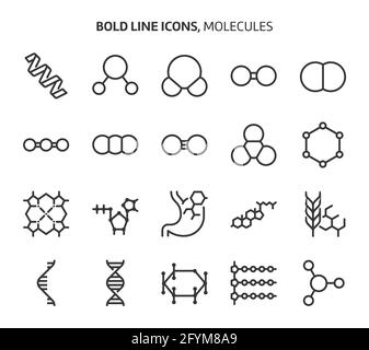 Molécules, icônes en gras. Les illustrations sont un vecteur, trait modifiable, 48x48 pixels fichiers parfaits. Conçu avec précision et yeux pour une qualité optimale. Illustration de Vecteur