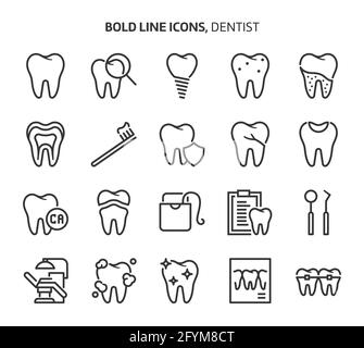 Dentiste, icônes en gras. Les illustrations sont un vecteur, trait modifiable, 48x48 pixels fichiers parfaits. Conçu avec précision et yeux pour une qualité optimale. Illustration de Vecteur