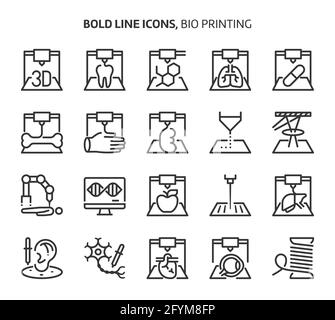 Impression bio, icônes en gras. Les illustrations sont un vecteur, trait modifiable, 48x48 pixels fichiers parfaits. Conçu avec précision et yeux pour une qualité optimale. Illustration de Vecteur