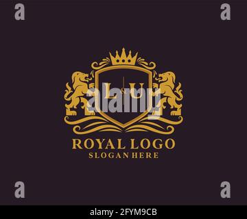 Lettre LU Lion Royal Luxury logo template en illustrations vectorielles pour restaurant, Royalty, Boutique, café, Hôtel, Héraldique, bijoux, mode et autre vecteur il Illustration de Vecteur