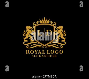 Modèle de logo LD Letter Lion Royal Luxury dans une illustration vectorielle pour restaurant, Royalty, Boutique, café, Hôtel, Héraldique, bijoux, mode et autre vecteur il Illustration de Vecteur