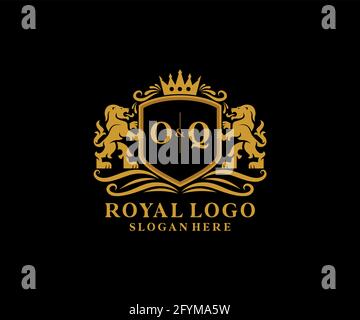 Modèle de logo de luxe Lion Royal lettre OQ en illustrations vectorielles pour les restaurants, les royalties, les boutiques, les cafés, les hôtels, Héraldique, bijoux, mode et autre vecteur il Illustration de Vecteur