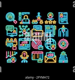 Illustration de l'icône néon de recherche d'emploi Illustration de Vecteur
