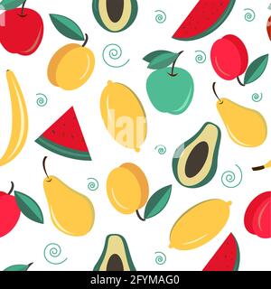 Définissez un motif de fruits frais sur un arrière-plan coloré Illustration de Vecteur