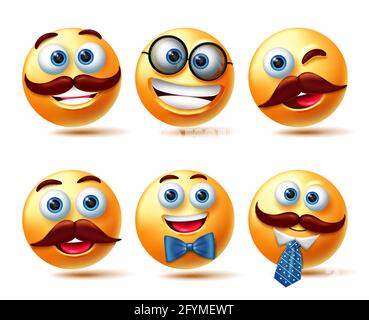 Ensemble de vecteurs d'émoticônes Smileys. Émoticônes des smiley 3d dans heureux, smilk, tear tear et de confondre expression pour émoticônes collection de caractères. Illustration de Vecteur