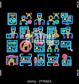 Illustration de l'icône au néon de la vérification de contrôle Passport Illustration de Vecteur