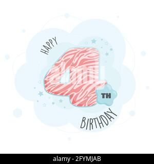 Carte de vœux pour le 4e anniversaire avec motif animal de peau. Illustration de Vecteur