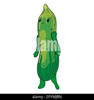 Concombre main à l'aube dessin fruit mignon personnage dessin animé. Illustration vectorielle Illustration de Vecteur