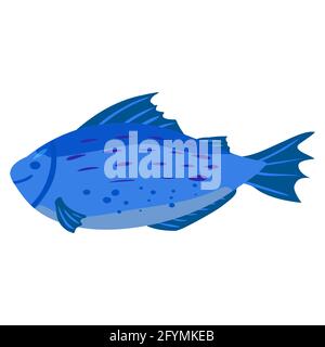 Bleu de poisson, produit alimentaire naturel sain et biologique. Dessin animé plat à la main dessin à la main isolé Illustration de Vecteur