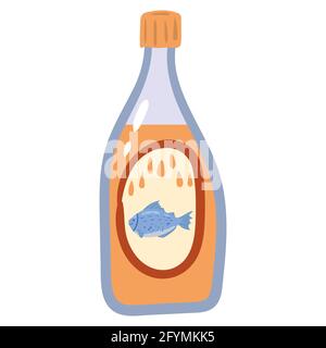 Huile de poisson, produit alimentaire naturel sain et biologique. Dessin animé plat à la main dessin à la main isolé Illustration de Vecteur