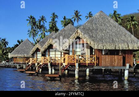 POLYNÉSIE FRANÇAISE. SOCIÉTÉ ARCHIPEL. ÎLE DE TAHITI. HÔTEL INTERCONTINENTAL BEACHCOMBER, BUNGALOWS AQUATIQUES Banque D'Images