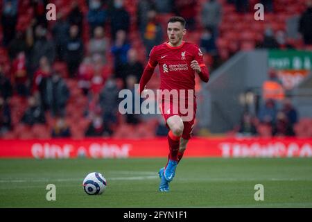 Andrew Robertson, de Liverpool, lors du match de la Premier League entre Liverpool et Crystal Palace à Anfield, le 23 mai 2021 Banque D'Images