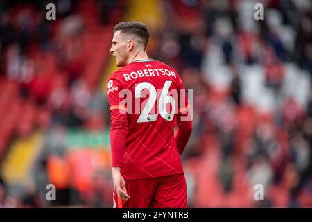 Andrew Robertson, de Liverpool, lors du match de la Premier League entre Liverpool et Crystal Palace à Anfield, le 23 mai 2021 Banque D'Images