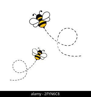 Jolies abeilles avec ligne pointillée. Illustration vectorielle isolée sur blanc Illustration de Vecteur