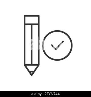 Icône de vecteur crayon. Pictogramme de la liste de vérification. Approuver l'illustration du symbole linéaire du presse-papiers. Cochez le signe de la ligne de repère Illustration de Vecteur