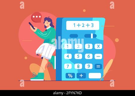Femme comptant sur l'application Calculatrice Illustration de Vecteur