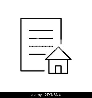 Document avec icône de contour de maison. Documents de ligne de propriété. Informations sur les contrats immobiliers. Concept hypothécaire Illustration de Vecteur