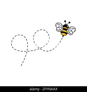 Jolies abeilles avec ligne pointillée. Illustration vectorielle isolée sur blanc Illustration de Vecteur