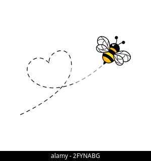 Jolies abeilles avec ligne pointillée. Illustration vectorielle isolée sur blanc Illustration de Vecteur