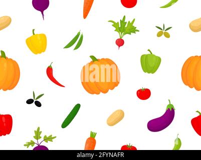 Motif végétal coloré sans couture. Collecte d'aliments sains. Motif d'éléments organiques frais Illustration de Vecteur