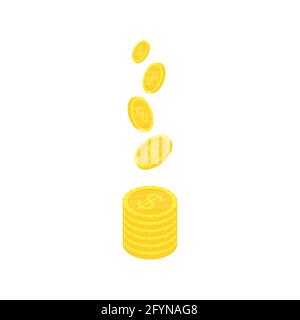 Pièces d'or isométriques. Symbole argent. Concept de richesse. Illustration vectorielle isolée sur blanc Illustration de Vecteur