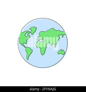 Carte du monde une ligne. Symbole de dessin de ligne de terre continue. Globe terrestre insigne dessiné à la main. Illustration vectorielle isolée sur fond blanc Illustration de Vecteur