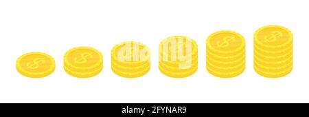 Pièces d'or isométriques. Symbole argent. Concept de richesse. Illustration vectorielle isolée sur blanc Illustration de Vecteur