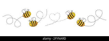 Jolies abeilles avec ligne pointillée. Illustration vectorielle isolée sur blanc Illustration de Vecteur