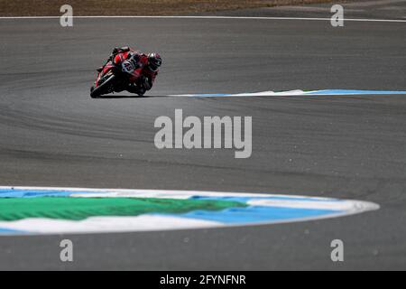 Estoril, Portugal. 29 mai 2021. British Scott Redding of Aruba.IT Racing - Ducati participe au superpole du championnat du monde FIM Superbike WorldSBK Estoril Round au Circuito Estoril à Cascais, Portugal, le 29 mai 2020. Crédit : Pedro Fiuza/ZUMA Wire/Alay Live News Banque D'Images