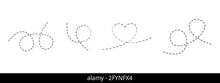 Ligne pointillée définie. Forme de coeur. Éléments de trafic. Collection de tracés linéaires Dots. Vecteur isolé sur blanc Illustration de Vecteur