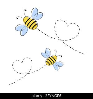 Jolies abeilles avec ligne pointillée. Illustration vectorielle isolée sur blanc Illustration de Vecteur