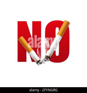 Campagne cesser de fumer illustration pas de cigarette pour la santé cigarettes cassées et des cendres Banque D'Images
