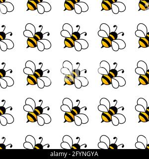 Motif sans couture de dessin animé Bees. Abeille volant sur fond blanc. Illustration vectorielle. Illustration de Vecteur