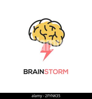 Réfléchissez à l'idée d'une icône vectorielle. Concept créatif de puissance d'éclairage de tempête de cerveau, illustration de l'esprit Illustration de Vecteur