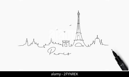 Silhouette de ville paris en dessin de style stylo avec noir lignes sur fond blanc Illustration de Vecteur