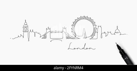 Silhouette de ville londres en dessin de style stylo avec noir lignes sur fond blanc Illustration de Vecteur