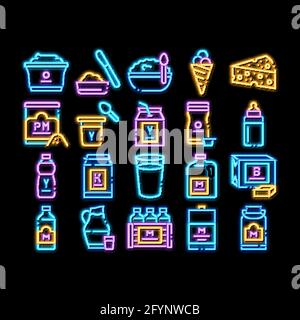 Illustration de l'icône en forme de néon pour les boissons laitières et les aliments Illustration de Vecteur