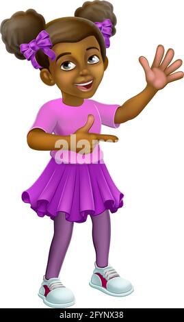 Black Girl Cartoon enfant pointant vers l'enfant en signe de main Illustration de Vecteur