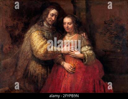 Isaac et Rebecca, connu sous le nom de «la mariée juive» par Rembrandt van Rijn (1606-1669), huile sur toile, c. 1665-69 Banque D'Images