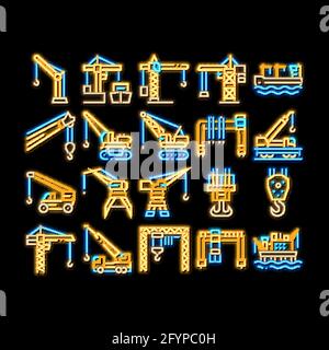 Illustration de l'icône néon de la grue Building machine Illustration de Vecteur