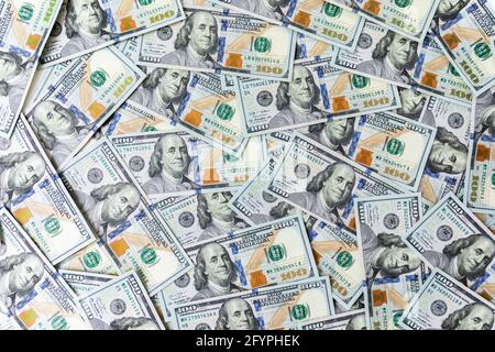 Texture financière avec des billets en dollars américains. Contexte de cent dollars Banque D'Images