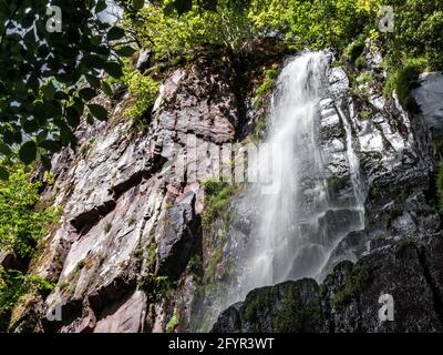 Cascade de Nideck près des ruines du château médiéval d'Alsace, France Banque D'Images