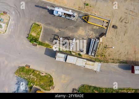 Préparation de la vue aérienne sur le site de construction du matériau de construction Banque D'Images